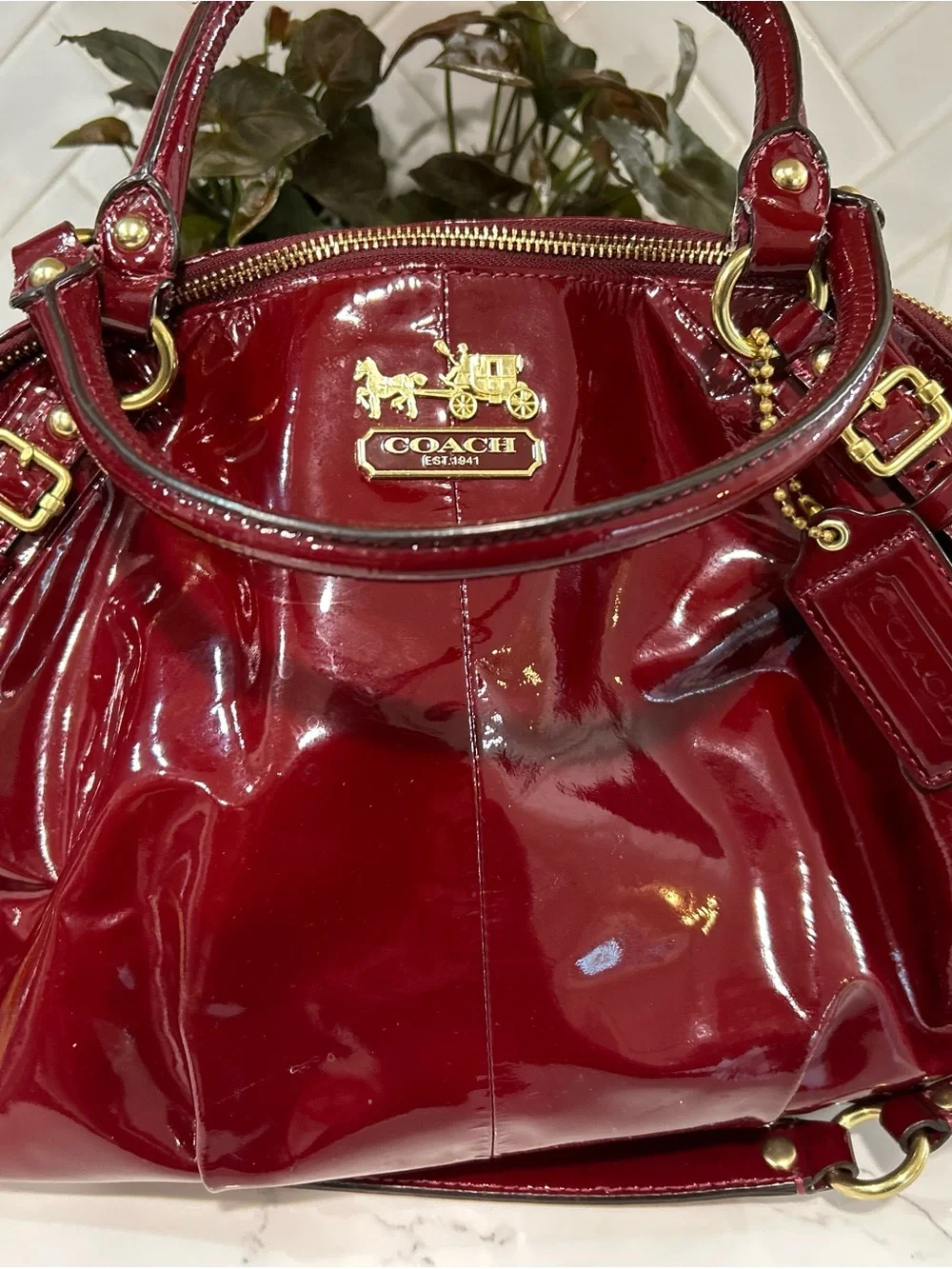 Coach Madison Large Sophia 15915 Crimson Patent Leather Satchel